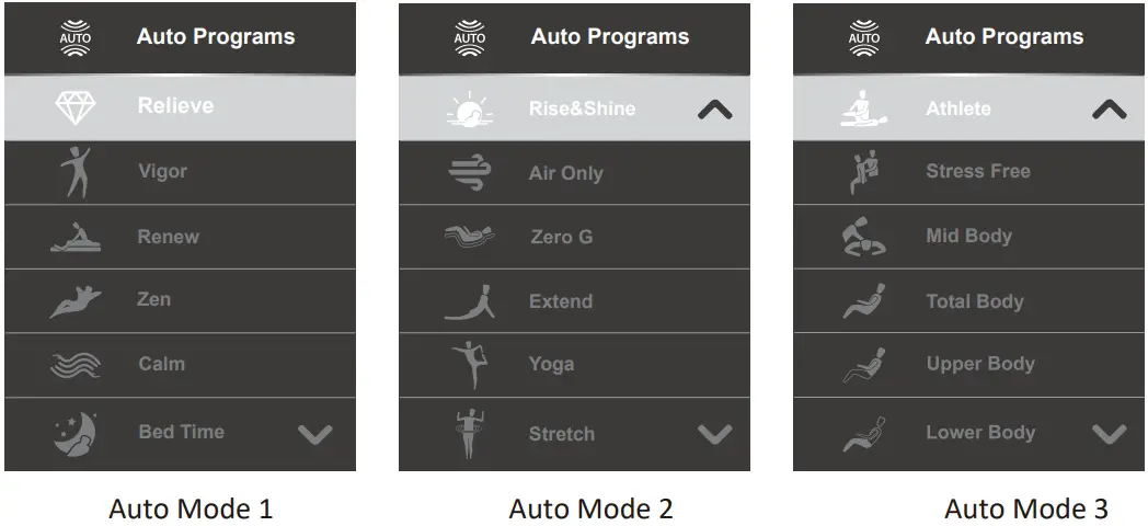 Auto Programs shown on the display