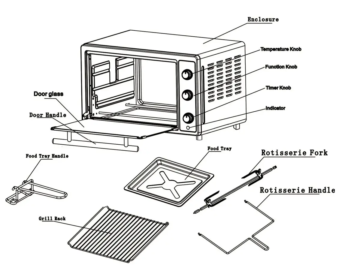 IBL EO300G Electric Oven 30L components