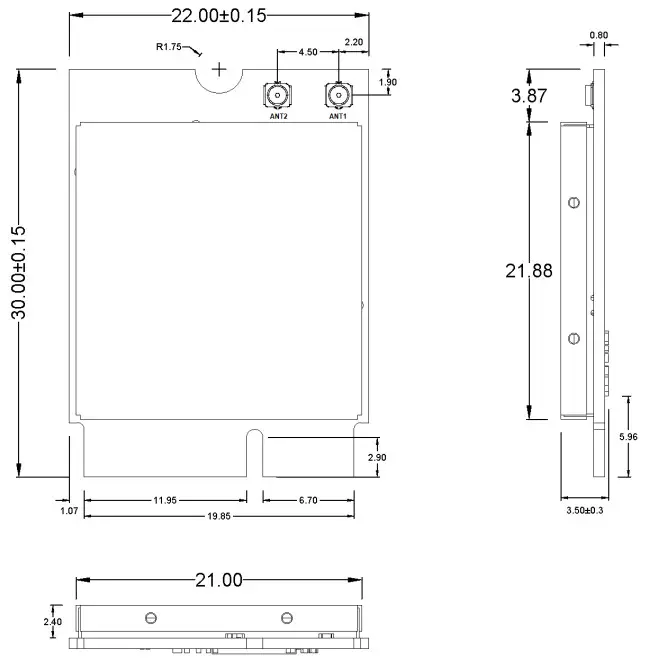 SparkLAN WNFQ 268AXI WiFi 6 or 6E M 2 Tri Band WiFi Module - Mechanical Dimension