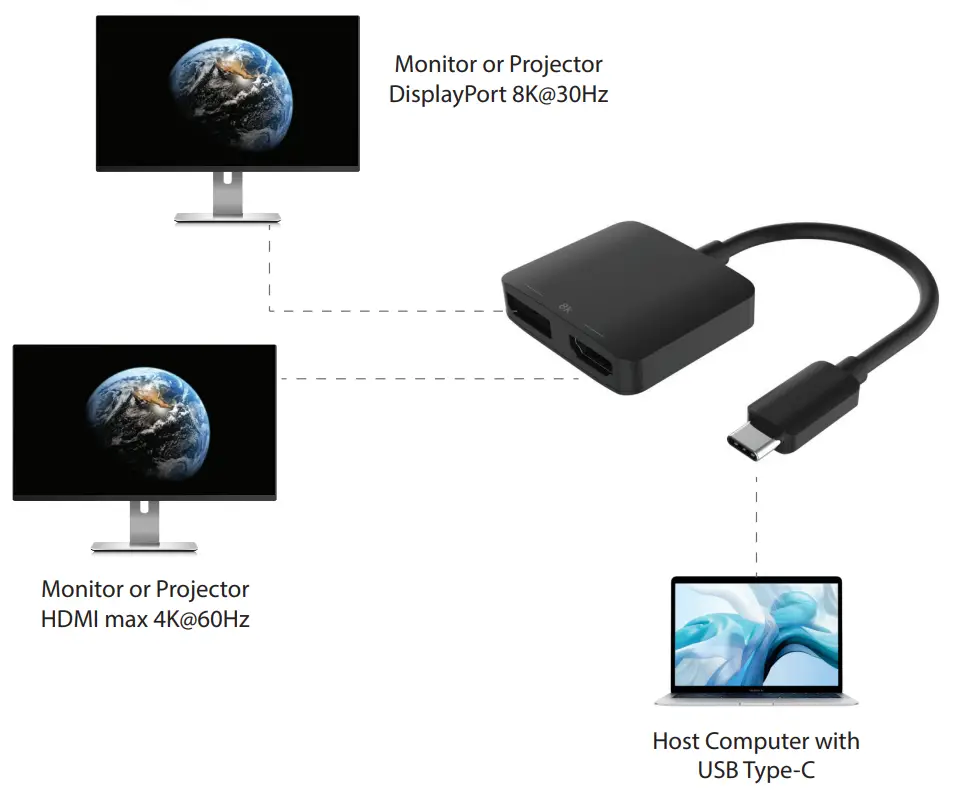 rocstor Y10A268 B1 USB Type C to 8K 60Hz HDMI 2 0 or DisplayPort 1 4a Monitor Adapter - fig