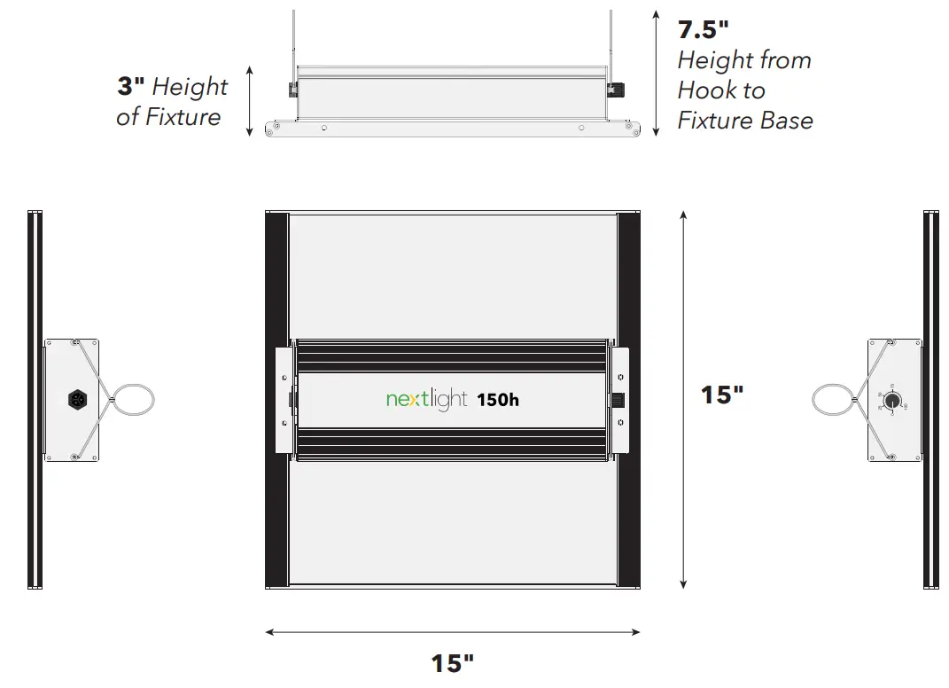 next light 150h Home Series LED Grow Light - Dimensions