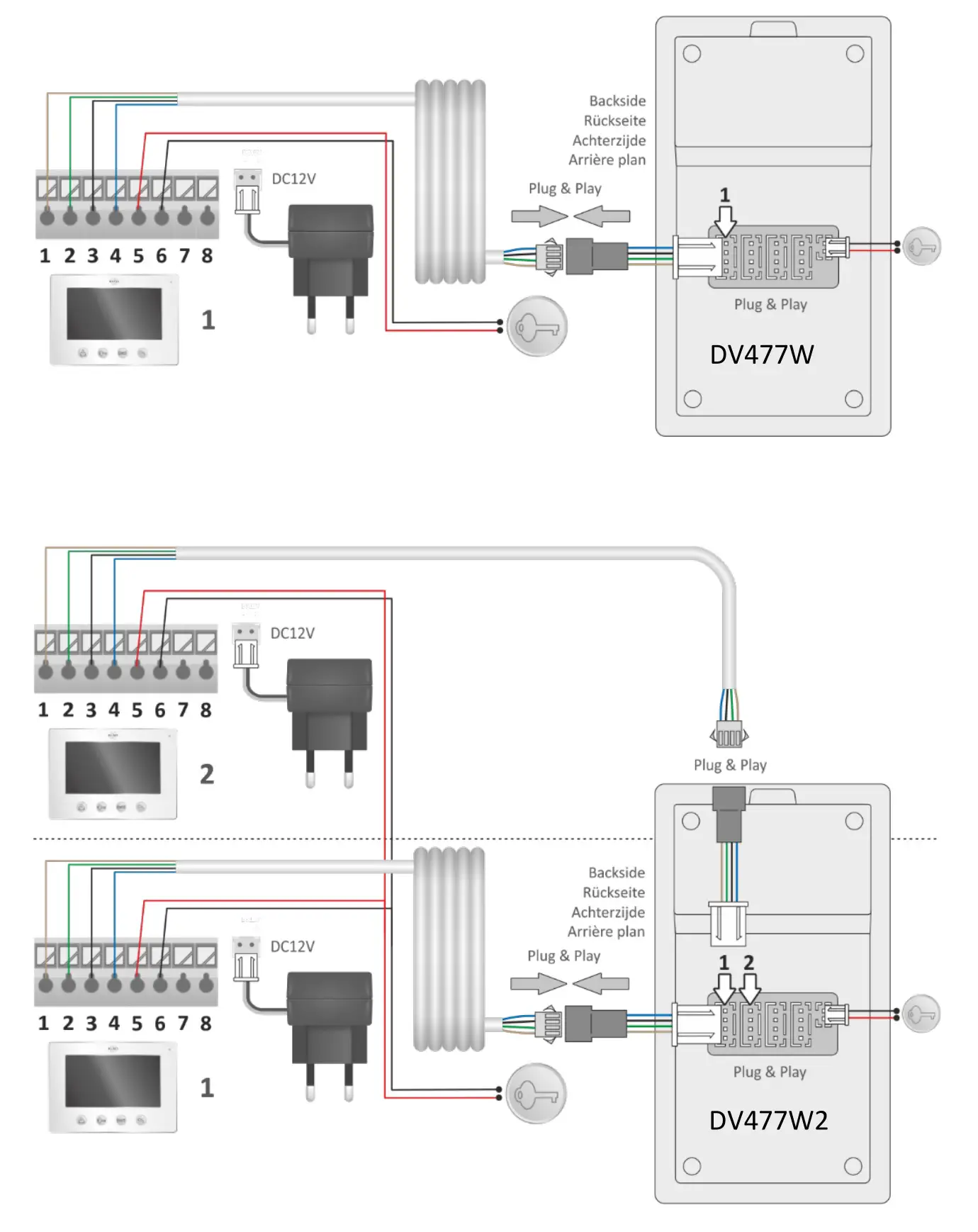 ELRO DV477W2 Video Door Intercom with 7inch 18cm Monitor - Wiring diagrams