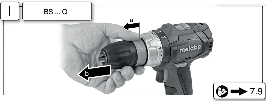 metabo BS 18 LT BL Cordless Drill Instructions - Chuck with quick change system