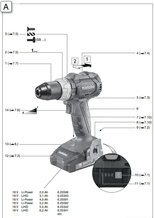 metabo BS 18 LT BL Cordless Drill Instructions - Overview
