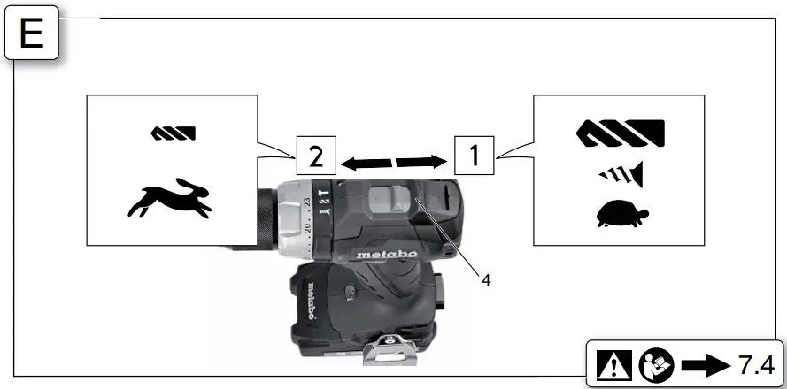 metabo BS 18 LT BL Cordless Drill Instructions - Selecting the gear