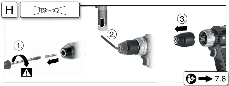 metabo BS 18 LT BL Cordless Drill Instructions - Unscrewing the chuck