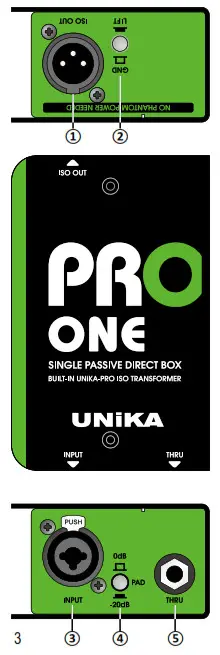 UNiKA PROONE Pro Series Audio Interface Single Passive Direct Box- FUNCTIONS