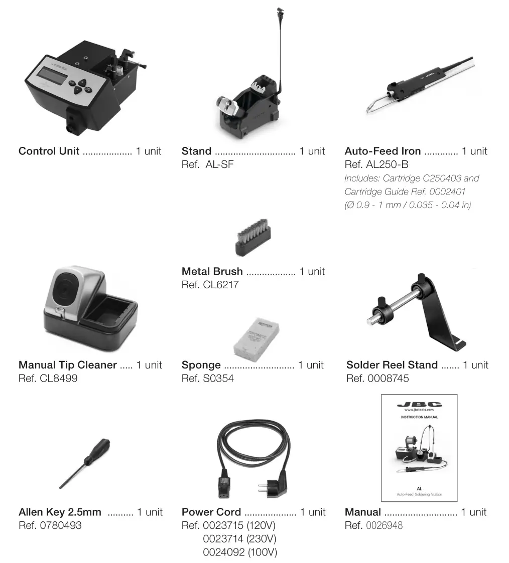 JBC AL-9A 100V Auto-Feed Soldering Station - Packing List