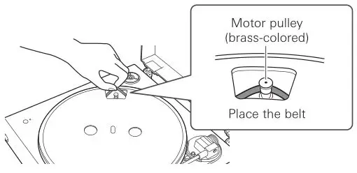 Automatic Wireless Turntable AT-LP60XBT - Place the belt on the motor pulley (brass-colored)