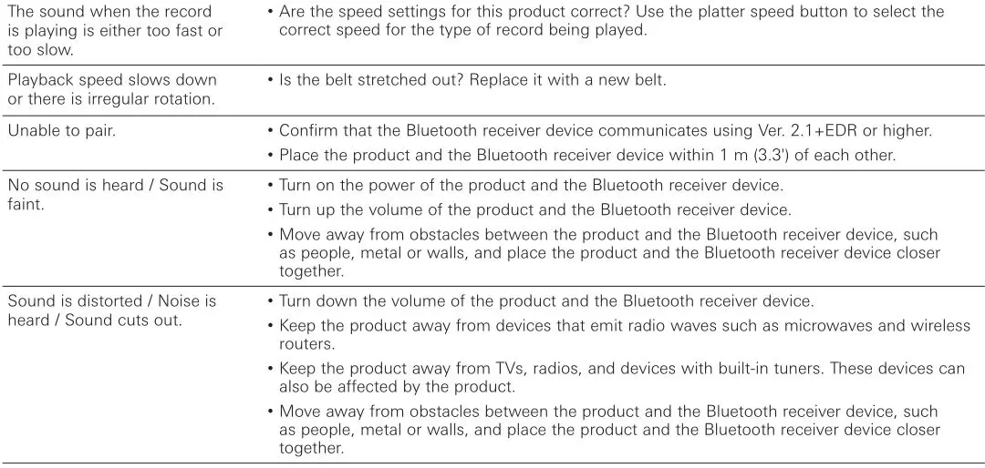 Automatic Wireless Turntable AT-LP60XBT - Troubleshooting 2