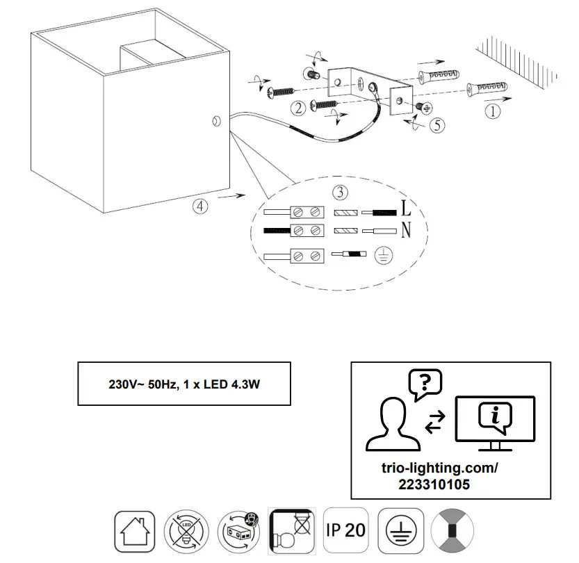 TRIO LIGHTING 223310131 Wall Light