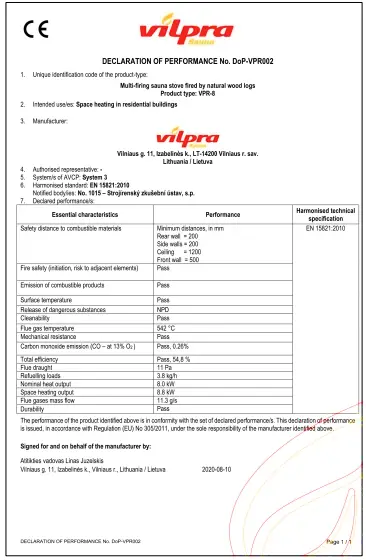 Declaration of performance (DoP) diagram