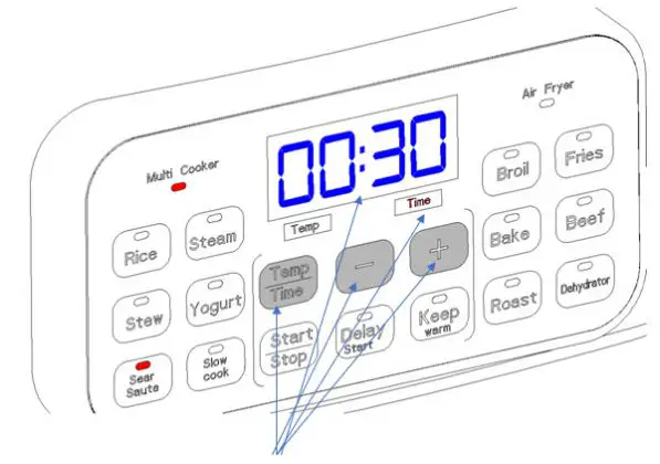 Kogan 14-in-1 Air Fryer & Multi-cooker User Guide - Press + - to adjust time