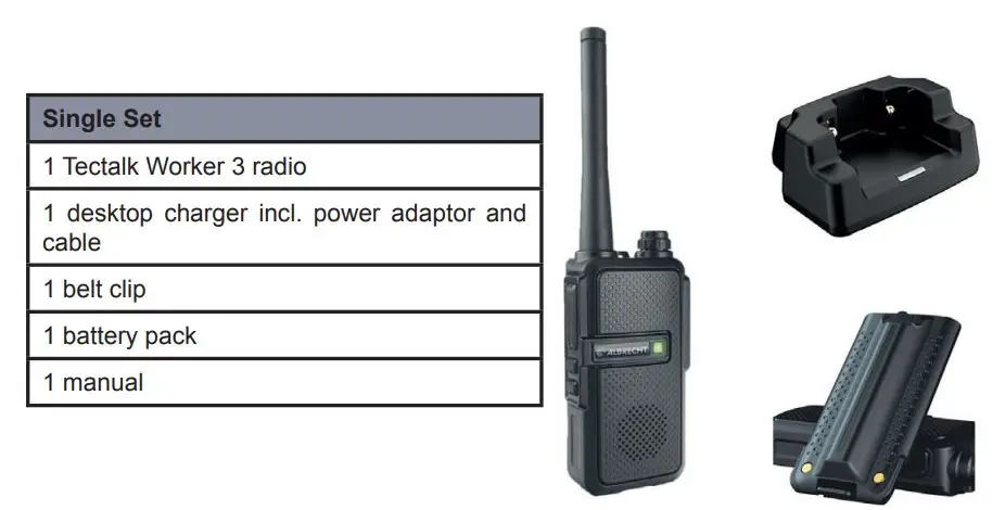 ALBRECHT PMR446 Radio Tectalk Worker 3 User Manual - Delivery content for single unit