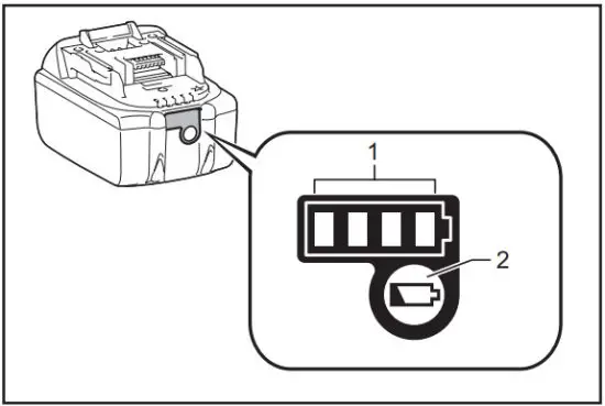 makita DVC864L Cordless Vacuum Cleaner - Indicating the remaining battery capacity