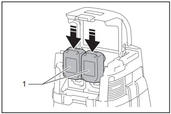 makita DVC864L Cordless Vacuum Cleaner - Installing or removing battery cartridge 2