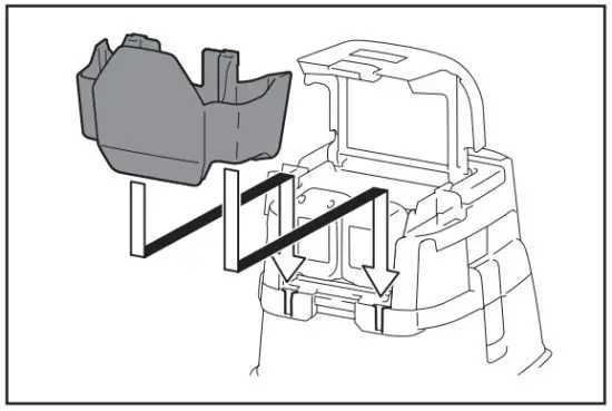 makita DVC864L Cordless Vacuum Cleaner - Installing the tool box