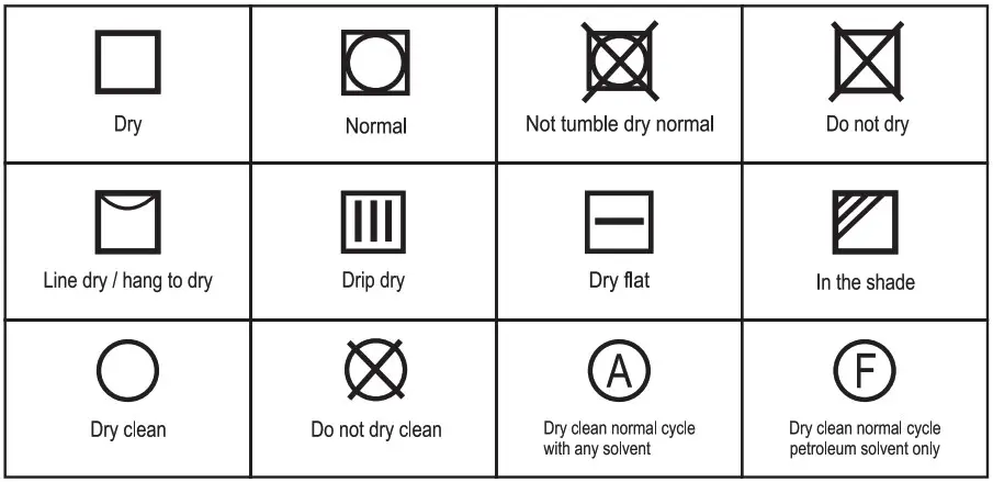 Esatto VDE45W Vented Dryer 4 5kg - DRY CARE SYMBOLS