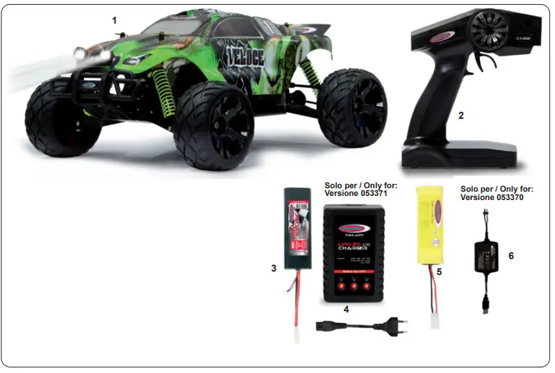 JAMARA 053371 Veloce EP LiPo 2.4 GHz M Monster Truck Instruction Manual - Box contents