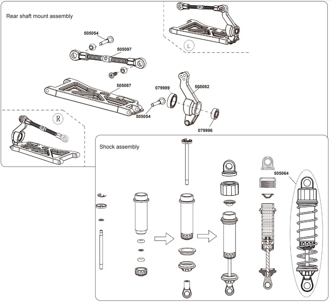 JAMARA 053371 Veloce EP LiPo 2.4 GHz M Monster Truck Instruction Manual - Rear shaft mount assembly