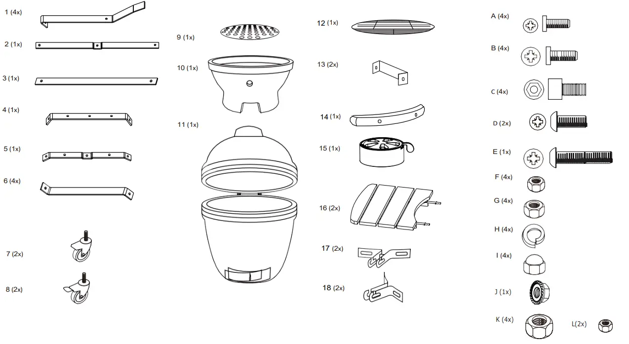 KOBE 8923 Kamado XXL Charcoal Grill - Parts list