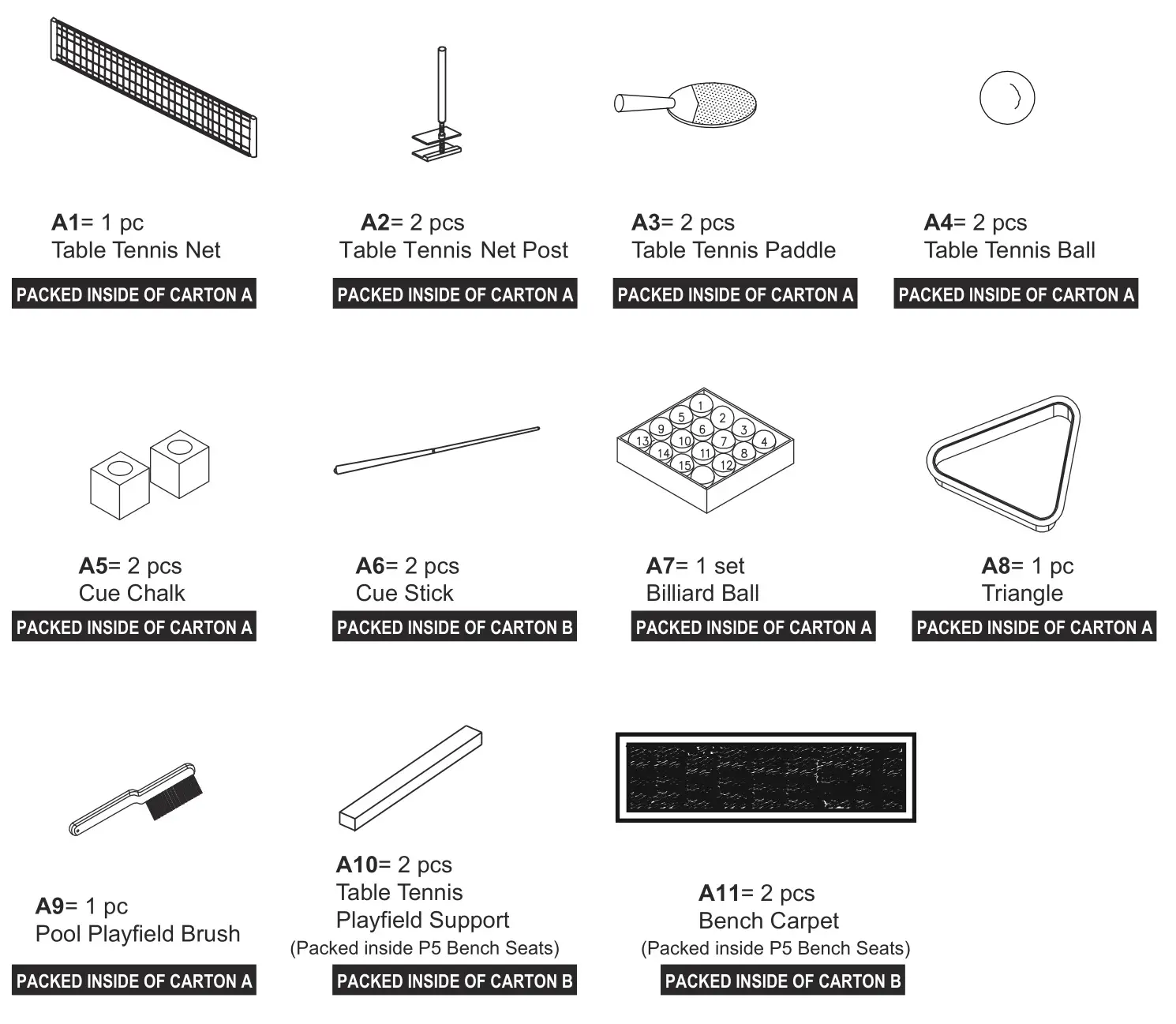 Atomic G05302F 3in1 Dining Pool Table - ACCESSORIES IDENTIFIER