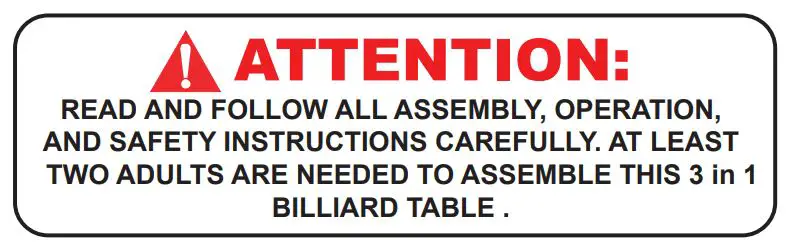 Atomic G05302F 3in1 Dining Pool Table - Attention