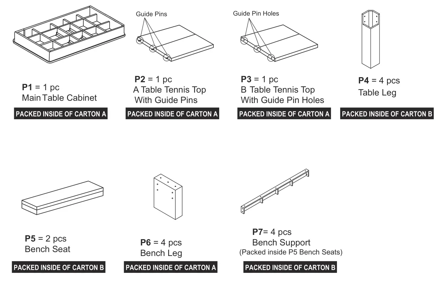 Atomic G05302F 3in1 Dining Pool Table - PARTS IDENTIFIER