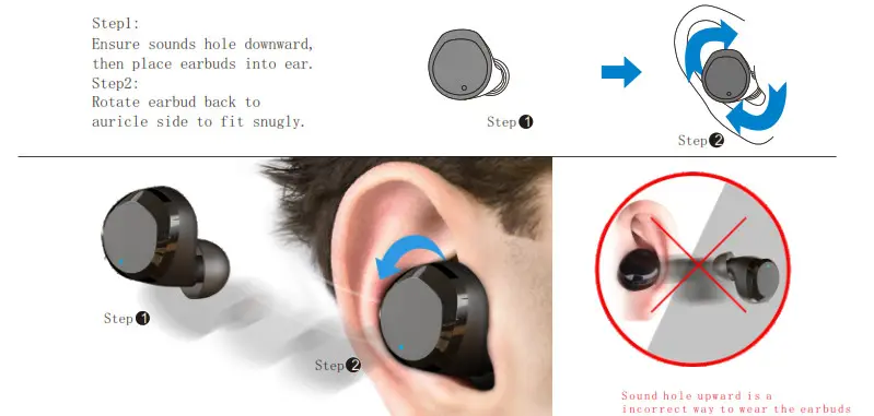TOZO T12 Waterproof Wireless Earbuds - Wearing Steps 1