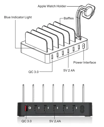 COSOOS LMH-PW008-QC 6 Ports USB Charging Station -Picture