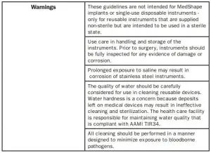 FIG 1 TABLE A. Additional MedShape Cleaning Instructions