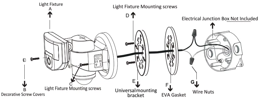 VERSONEL VSL95 Motorized Motion Tracking Security Light - INSTALLATION STEPS