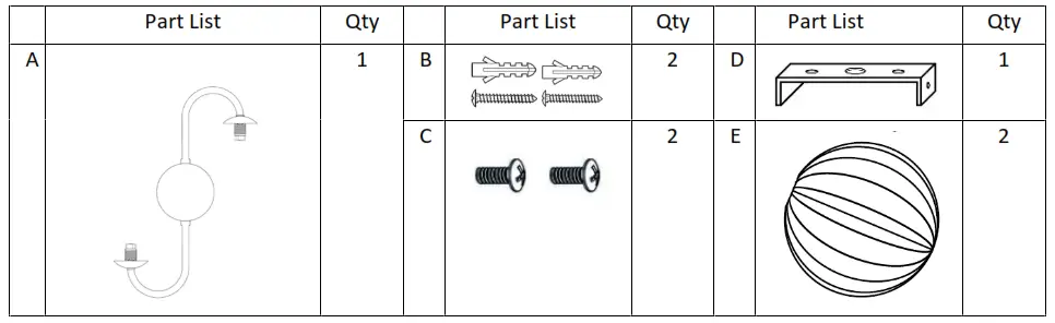 Johan Lewis Balance 2Lt Wall Light - Parts list