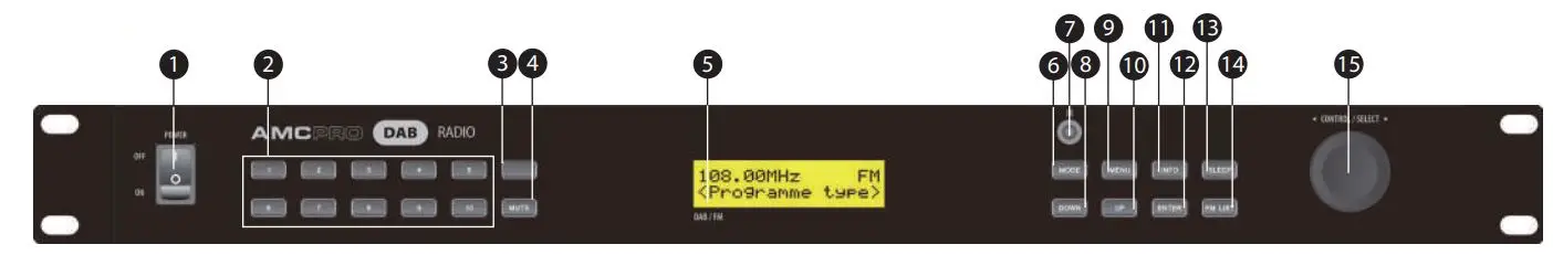AMC DAB radio Music Player User Manual - Front Panel