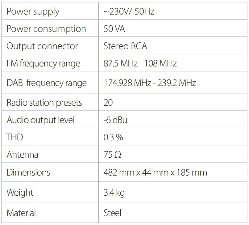 AMC DAB radio Music Player User Manual - General Specifications
