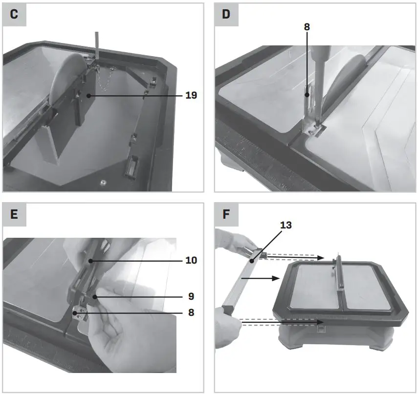 VONROC TC501AC Tile Cutter Instruction Manual - Fig C,D,E,F