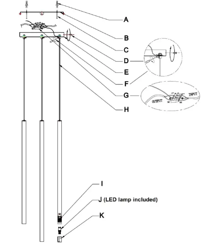 Lucci decor 050649 Flute Pendant Light with 5 Lights fig 2