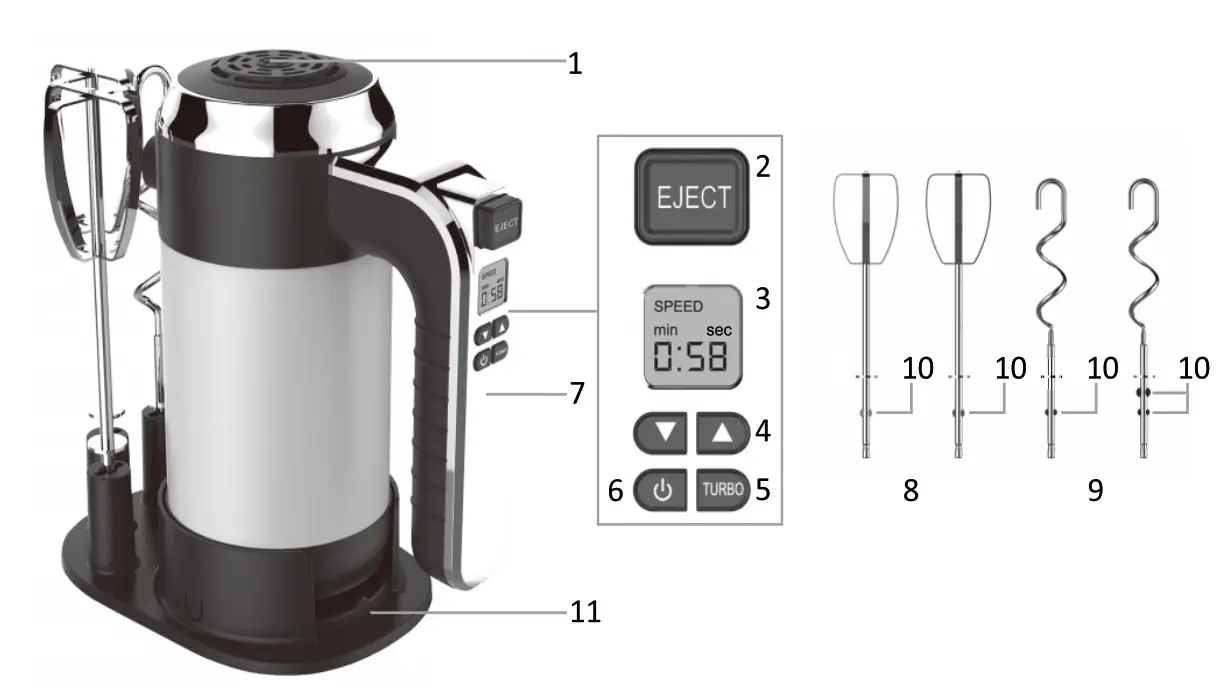 Continental Edison CEBE350R Hand Mixer - button