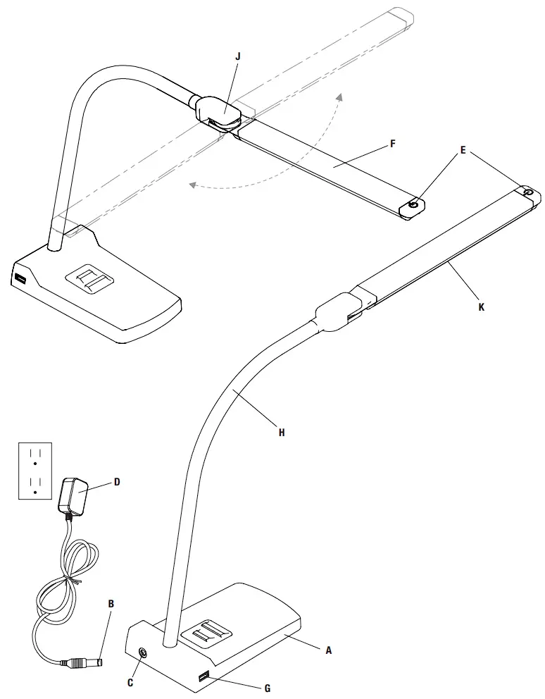OttLite CSN0800W Swivel LED Desk Lamp with USB Charging Overview