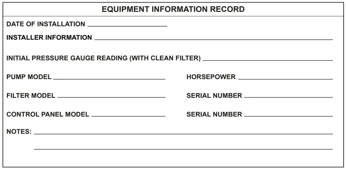 Jandy JVA 2444 Pro Series Valve Actuator - EQUIPMENT INFORMATION RECORD