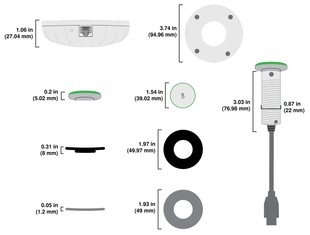 SHURE MXA-MUTE Network Mute Button- Dimensions