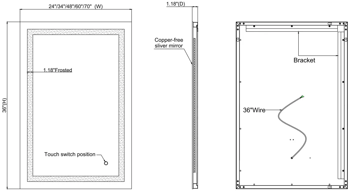 ARPELLA LEDAM Series Luci Frameless Rectangular LED Mirror-fig2