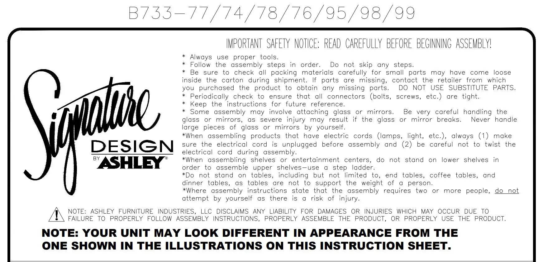 ASHLEY B73374 Lettner Queen Storage Footboard User Manual