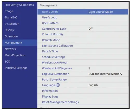 EPSON EX10000 Projector - configuration