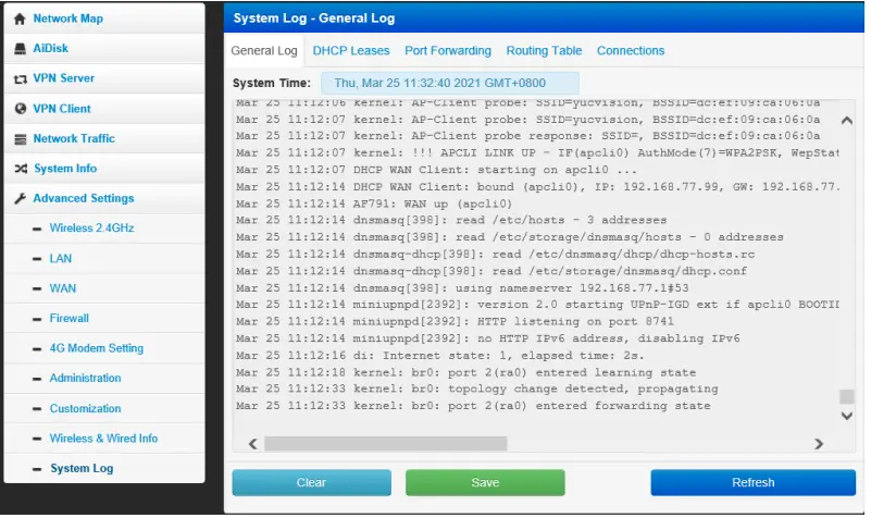 YUCHENG AF791 4G Router Module Instruction - System log