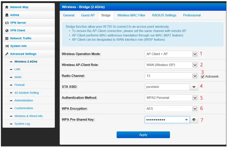 YUCHENG AF791 4G Router Module Instruction - wireless bridging
