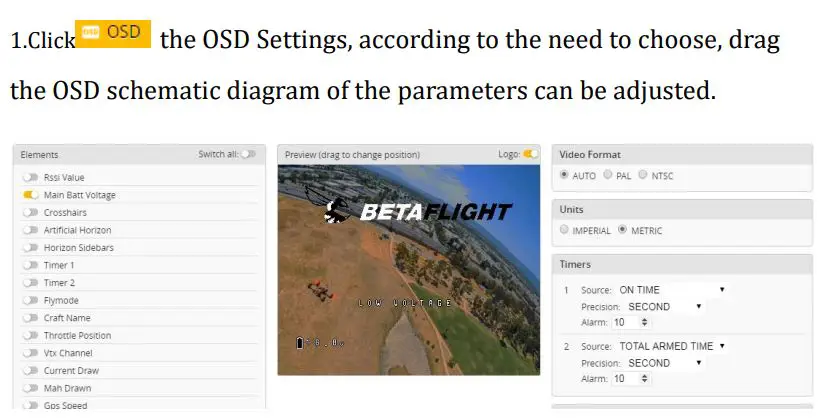 HGLRC Zeus F722 Mini Flight Control User Manual - OSD settings