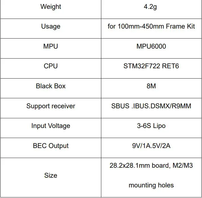 HGLRC Zeus F722 Mini Flight Control User Manual - Product Specifications