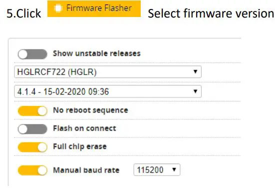 HGLRC Zeus F722 Mini Flight Control User Manual - Select firmware version