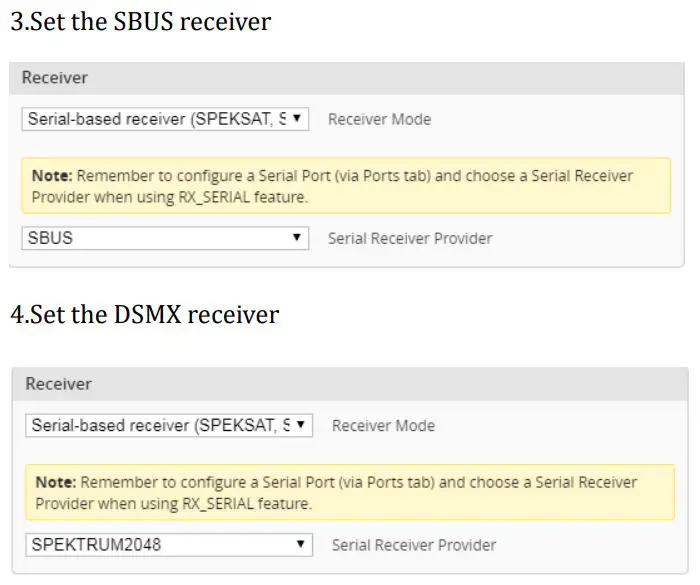 HGLRC Zeus F722 Mini Flight Control User Manual - Set the SBUS receiver